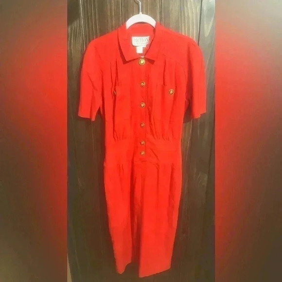 Vintage Red Button Down Shift Dress By BICHON by Sara Edwards Size 8 - Picture 1 of 13